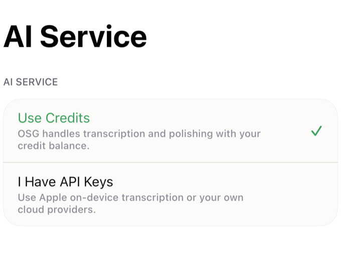 Use Credits selected in OSGKeyboard AI Service